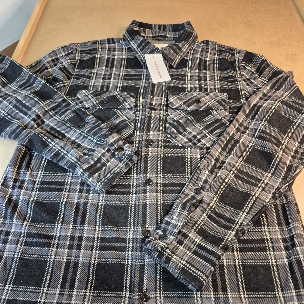 Lucky Brand Black and Gray Plaid Button Down Shirt 3111/431